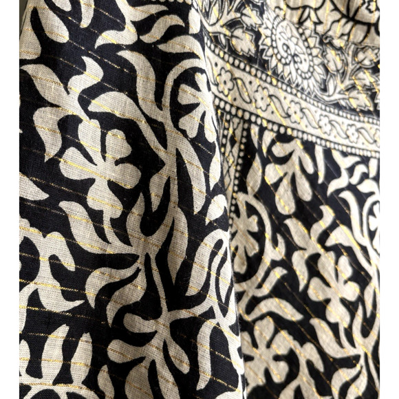 Soft Surroundings Boho Maxi Skirt Black Beige Gold Sequins Bird Medallion PM - Picture 9 of 12